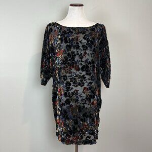 Winter Kate Velvet Burnout Tunic Dress Size Small Sheer Black Navy No Belt
